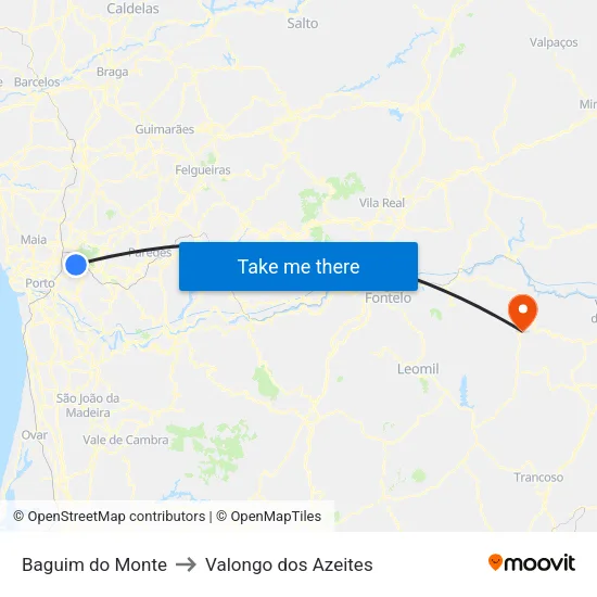 Baguim do Monte to Valongo dos Azeites map