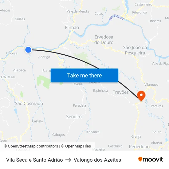 Vila Seca e Santo Adrião to Valongo dos Azeites map