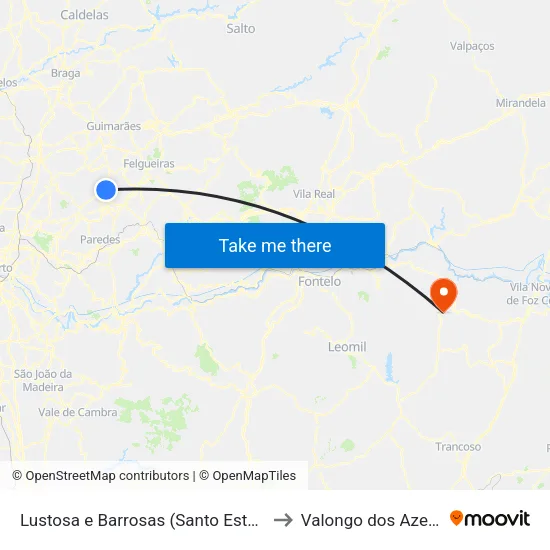 Lustosa e Barrosas (Santo Estêvão) to Valongo dos Azeites map