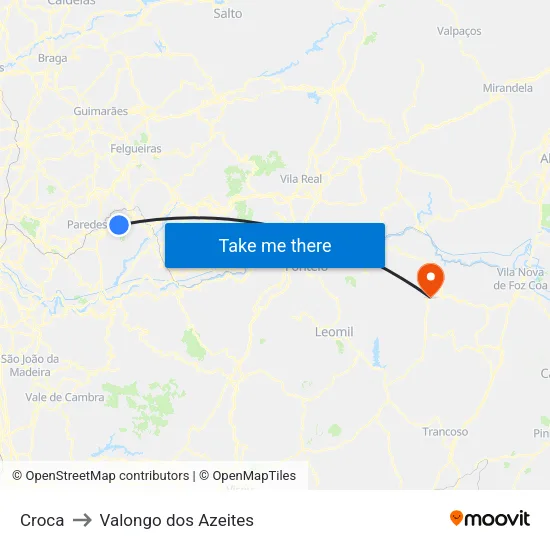 Croca to Valongo dos Azeites map