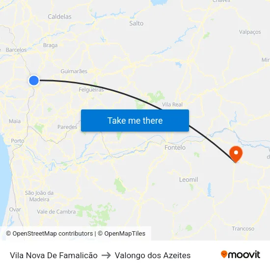 Vila Nova De Famalicão to Valongo dos Azeites map