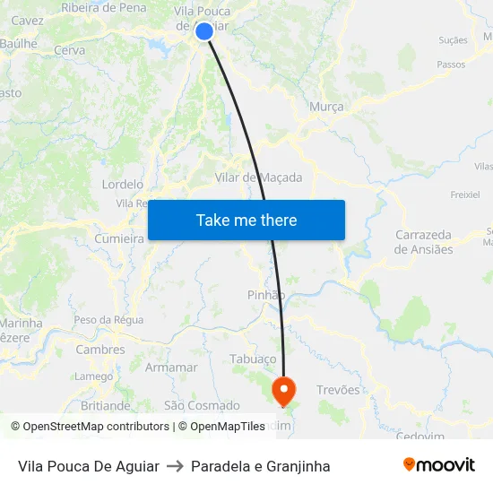 Vila Pouca De Aguiar to Paradela e Granjinha map