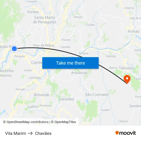 Vila Marim to Chavães map