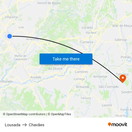 Lousada to Chavães map
