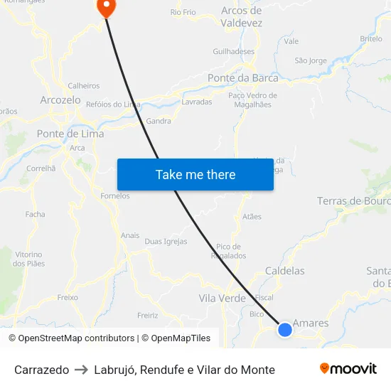 Carrazedo to Labrujó, Rendufe e Vilar do Monte map