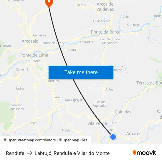 Rendufe to Labrujó, Rendufe e Vilar do Monte map