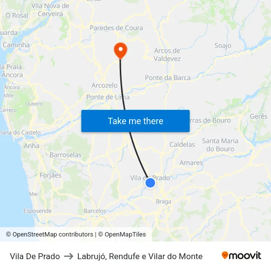 Vila De Prado to Labrujó, Rendufe e Vilar do Monte map