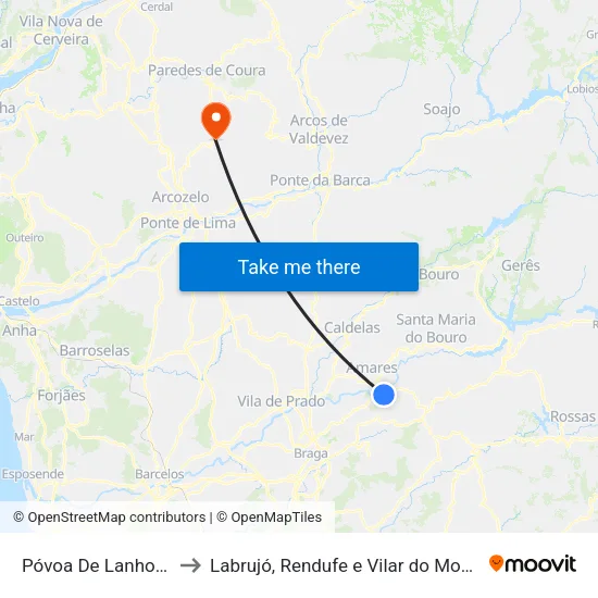 Póvoa De Lanhoso to Labrujó, Rendufe e Vilar do Monte map