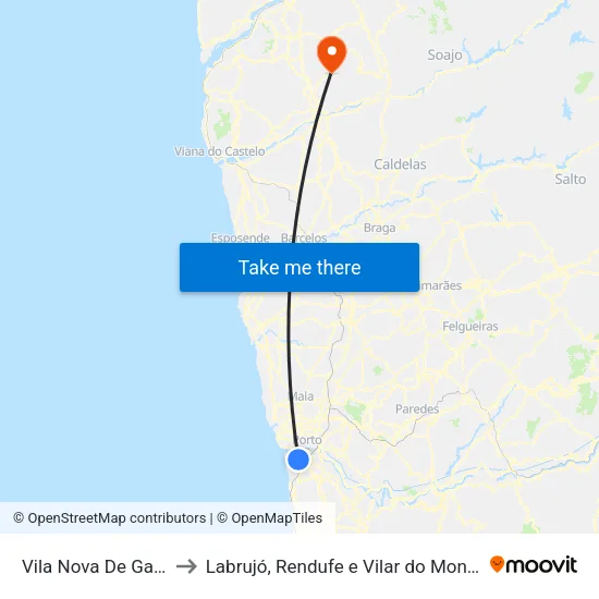 Vila Nova De Gaia to Labrujó, Rendufe e Vilar do Monte map
