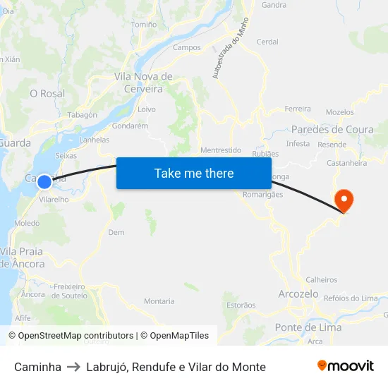 Caminha to Labrujó, Rendufe e Vilar do Monte map