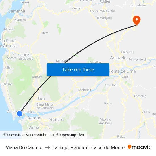 Viana Do Castelo to Labrujó, Rendufe e Vilar do Monte map