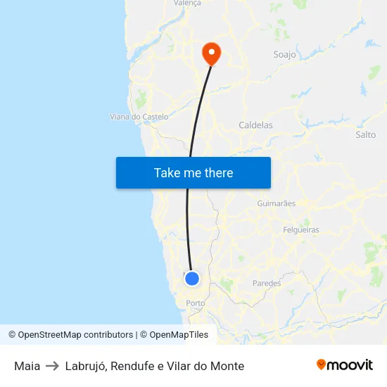 Maia to Labrujó, Rendufe e Vilar do Monte map