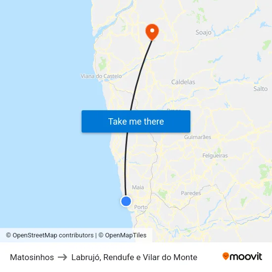 Matosinhos to Labrujó, Rendufe e Vilar do Monte map