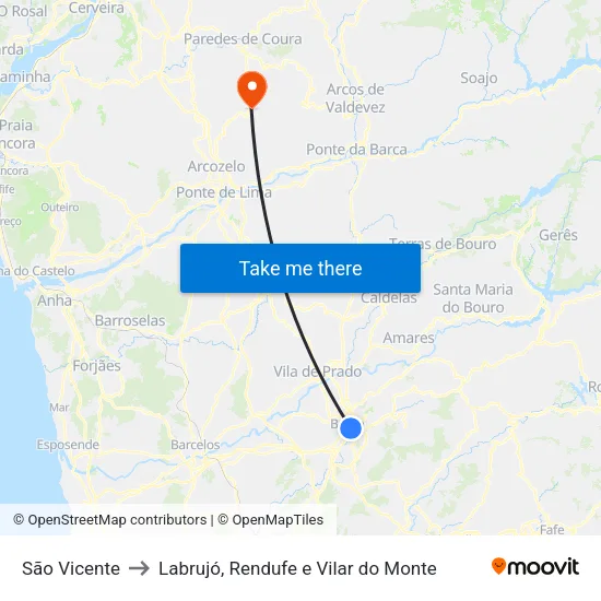 São Vicente to Labrujó, Rendufe e Vilar do Monte map