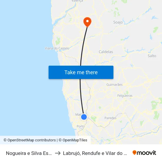 Nogueira e Silva Escura to Labrujó, Rendufe e Vilar do Monte map
