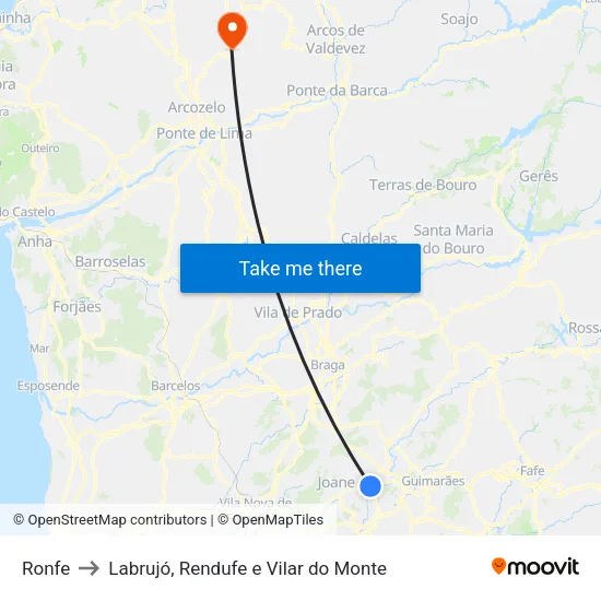 Ronfe to Labrujó, Rendufe e Vilar do Monte map