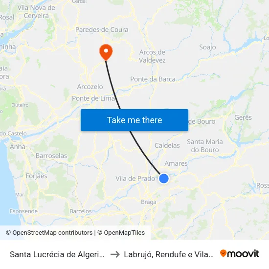 Santa Lucrécia de Algeriz e Navarra to Labrujó, Rendufe e Vilar do Monte map
