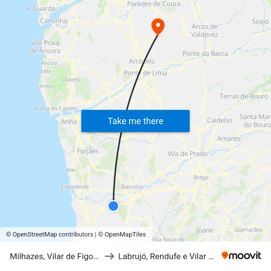 Milhazes, Vilar de Figos e Faria to Labrujó, Rendufe e Vilar do Monte map