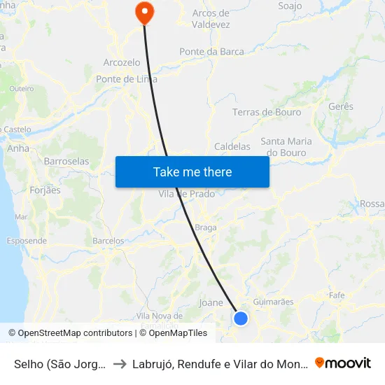 Selho (São Jorge) to Labrujó, Rendufe e Vilar do Monte map