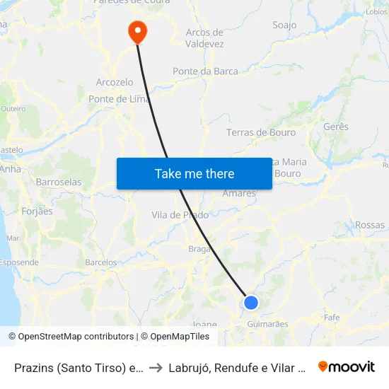 Prazins (Santo Tirso) e Corvite to Labrujó, Rendufe e Vilar do Monte map