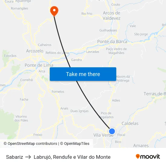 Sabariz to Labrujó, Rendufe e Vilar do Monte map