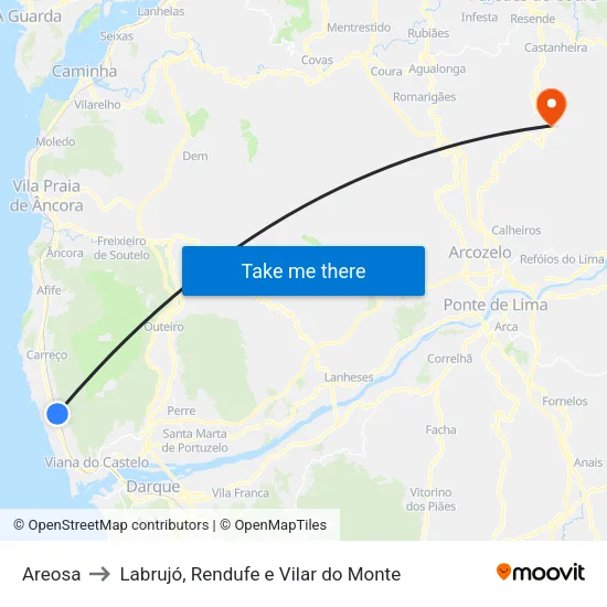 Areosa to Labrujó, Rendufe e Vilar do Monte map