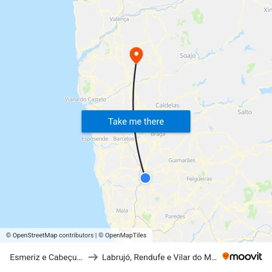 Esmeriz e Cabeçudos to Labrujó, Rendufe e Vilar do Monte map