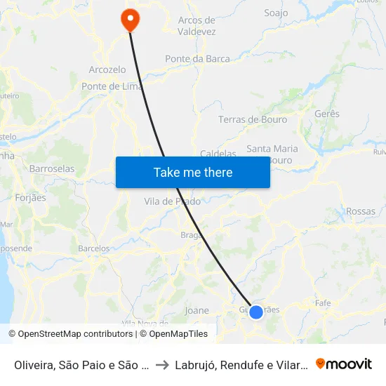 Oliveira, São Paio e São Sebastião to Labrujó, Rendufe e Vilar do Monte map