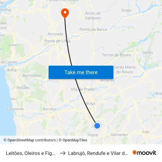 Leitões, Oleiros e Figueiredo to Labrujó, Rendufe e Vilar do Monte map