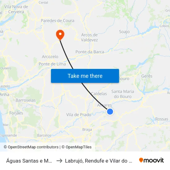 Águas Santas e Moure to Labrujó, Rendufe e Vilar do Monte map