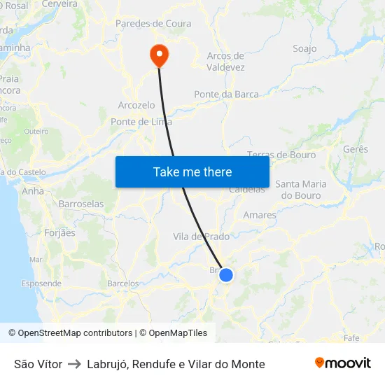 São Vítor to Labrujó, Rendufe e Vilar do Monte map