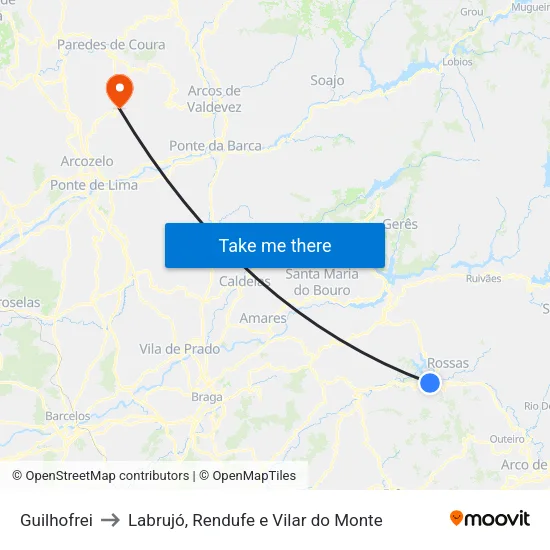 Guilhofrei to Labrujó, Rendufe e Vilar do Monte map