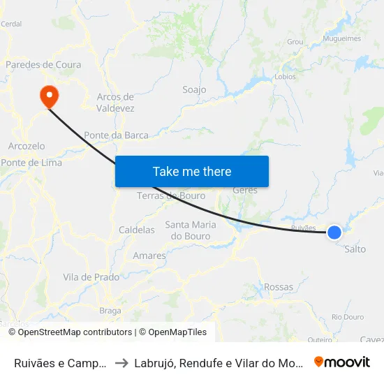 Ruivães e Campos to Labrujó, Rendufe e Vilar do Monte map