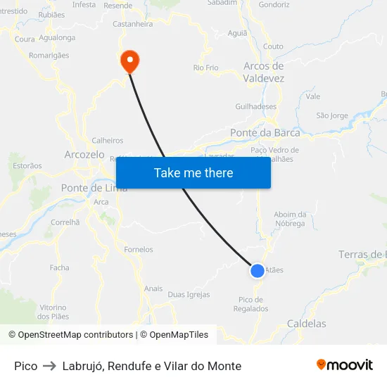 Pico to Labrujó, Rendufe e Vilar do Monte map