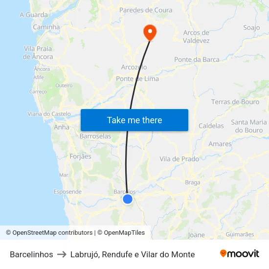 Barcelinhos to Labrujó, Rendufe e Vilar do Monte map