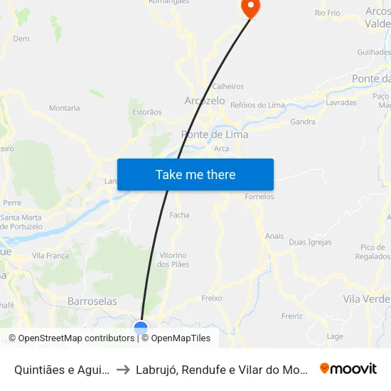 Quintiães e Aguiar to Labrujó, Rendufe e Vilar do Monte map