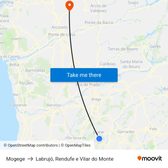 Mogege to Labrujó, Rendufe e Vilar do Monte map