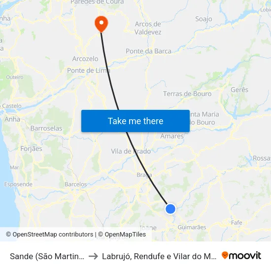 Sande (São Martinho) to Labrujó, Rendufe e Vilar do Monte map