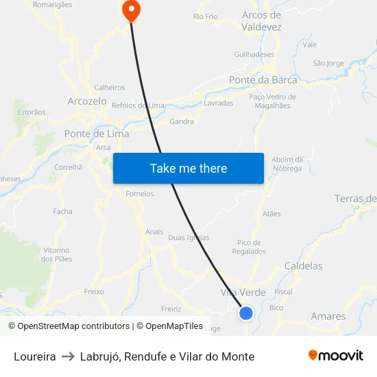 Loureira to Labrujó, Rendufe e Vilar do Monte map
