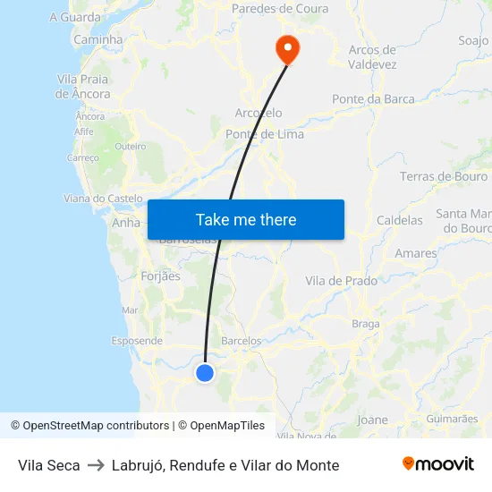 Vila Seca to Labrujó, Rendufe e Vilar do Monte map
