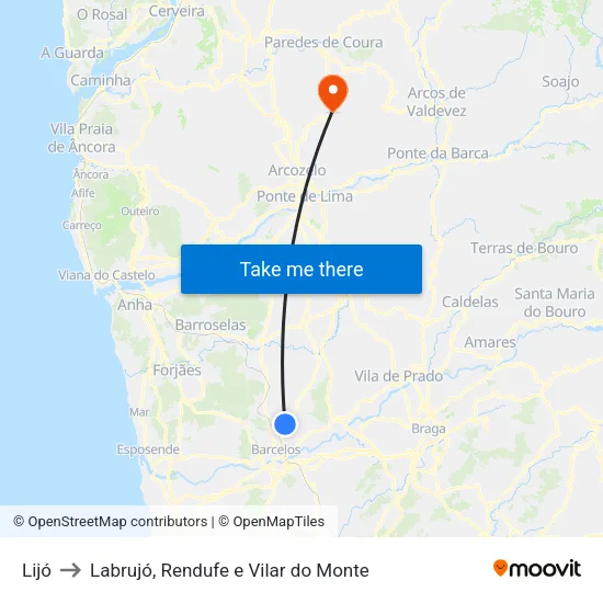 Lijó to Labrujó, Rendufe e Vilar do Monte map