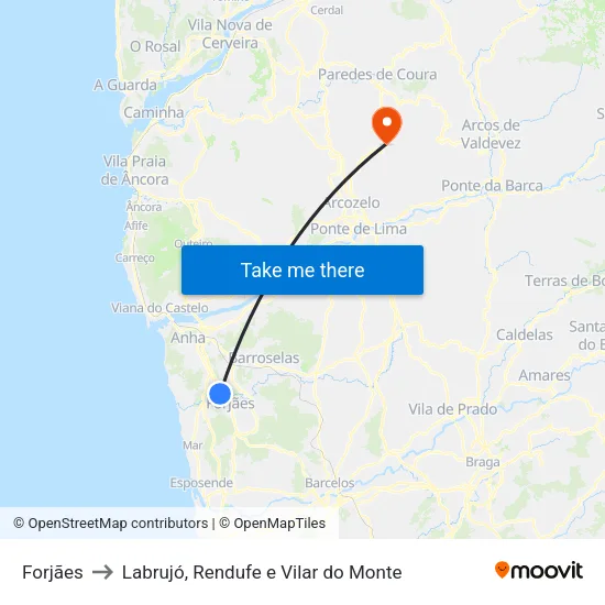 Forjães to Labrujó, Rendufe e Vilar do Monte map