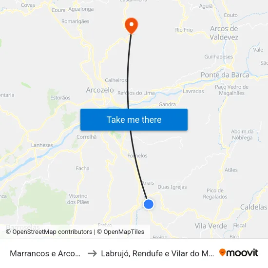 Marrancos e Arcozelo to Labrujó, Rendufe e Vilar do Monte map