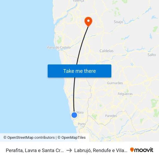 Perafita, Lavra e Santa Cruz do Bispo to Labrujó, Rendufe e Vilar do Monte map