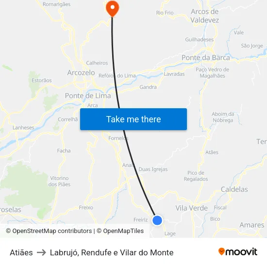 Atiães to Labrujó, Rendufe e Vilar do Monte map