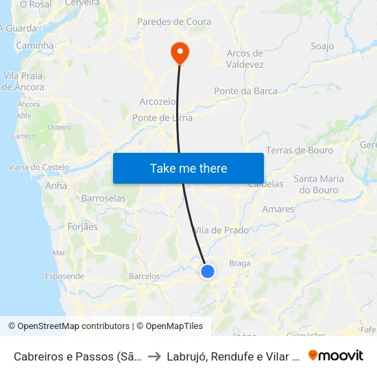 Cabreiros e Passos (São Julião) to Labrujó, Rendufe e Vilar do Monte map