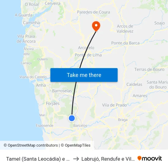 Tamel (Santa Leocádia) e Vilar do Monte to Labrujó, Rendufe e Vilar do Monte map
