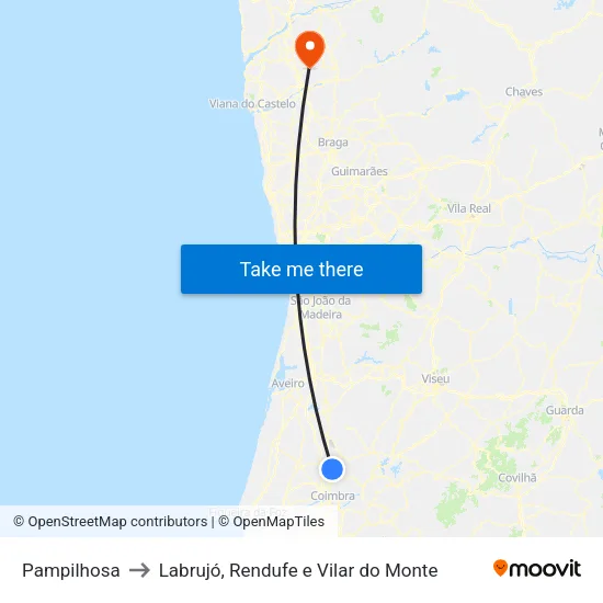 Pampilhosa to Labrujó, Rendufe e Vilar do Monte map