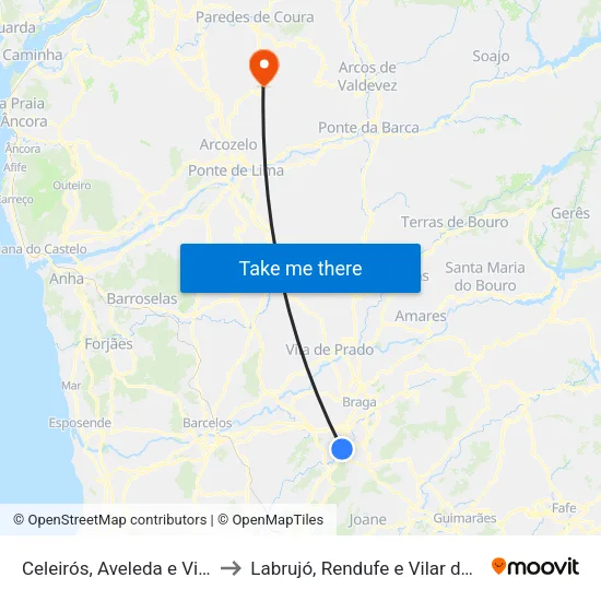 Celeirós, Aveleda e Vimieiro to Labrujó, Rendufe e Vilar do Monte map