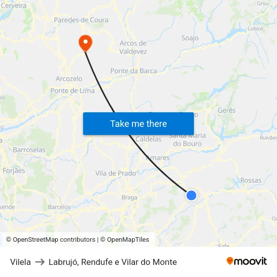 Vilela to Labrujó, Rendufe e Vilar do Monte map